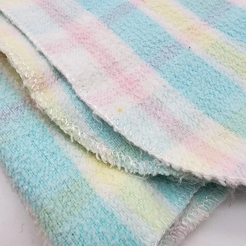 Vintage Carters Baby Receiving Blanket Pink Blue Yellow Plaid Stripe 100% Cotton